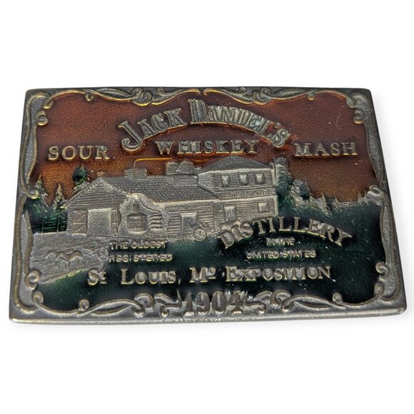 Jack Daniel's Distillery Enameled Metal Belt Buckle St Louis Exposition - Picture 2 of 10
